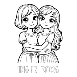 Online izdelana pobarvanka - Pobarvanka imena INA IN DORA in pobarvanka ljubkih prijateljic