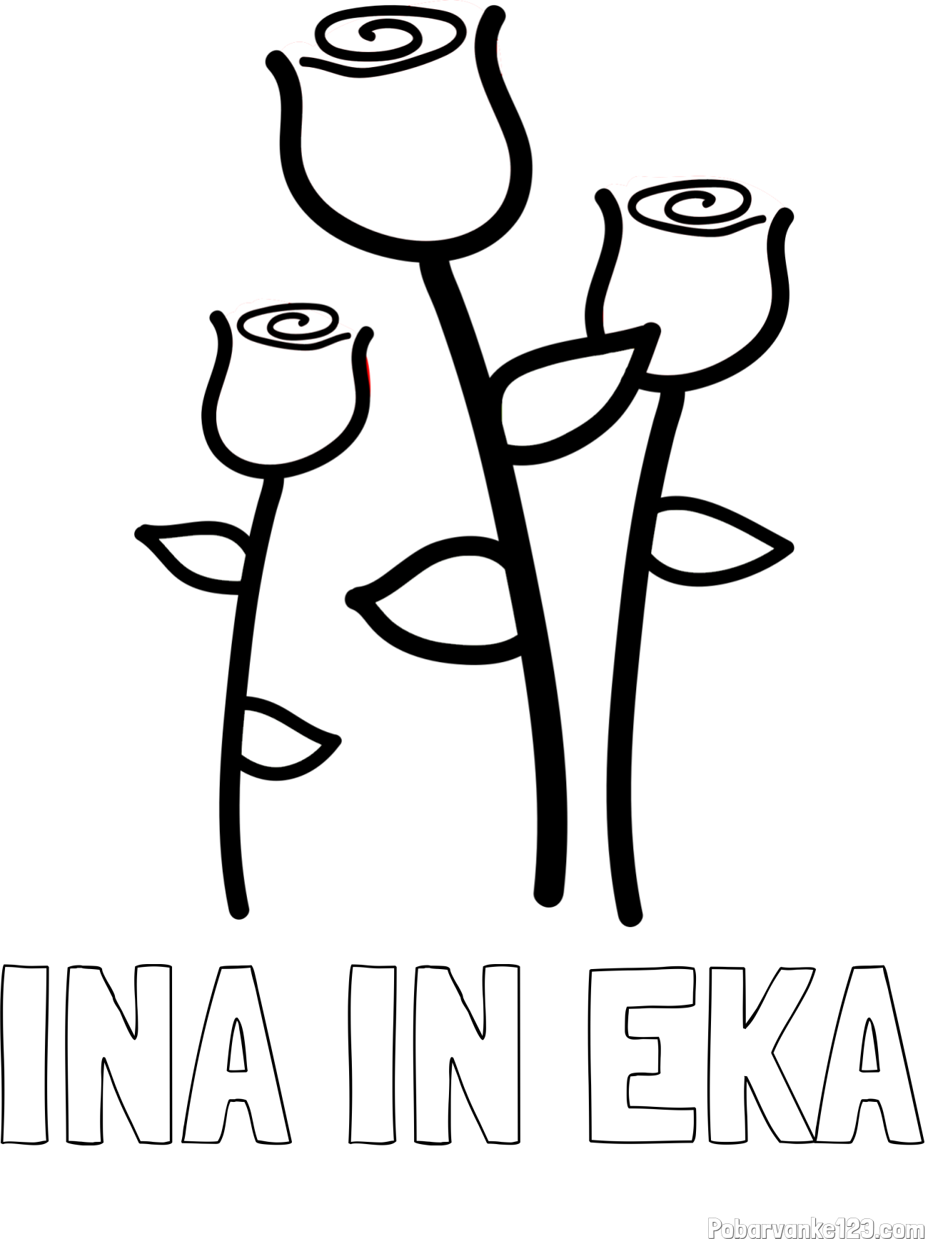 Pobarvanka imena INA IN EKA in pobarvanka treh vrtnic