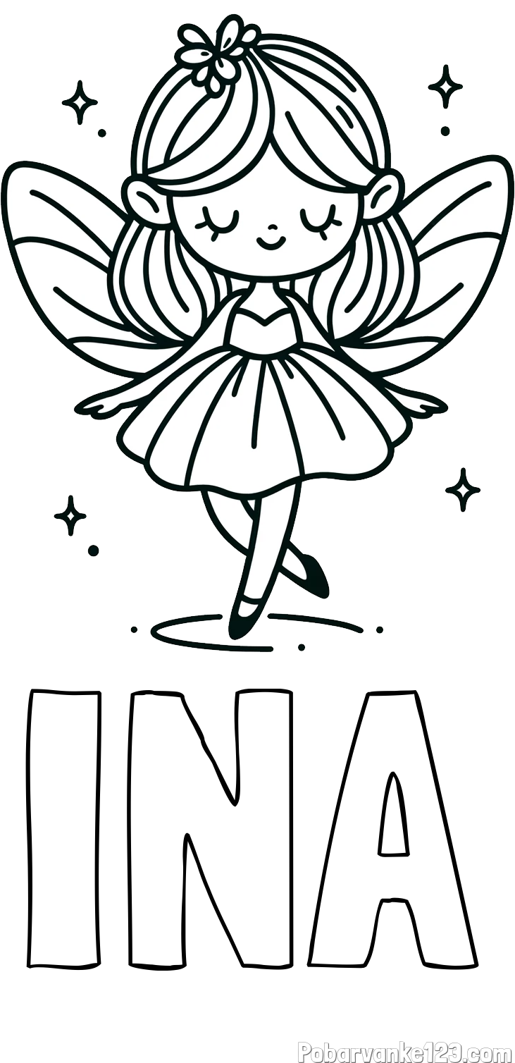 Pobarvanka imena INA in enostavna pobarvanka čarobne vile