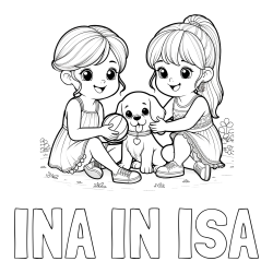 Online izdelana pobarvanka - Pobarvanka imena INA IN ISA in pobarvanka prijateljic s kužkom