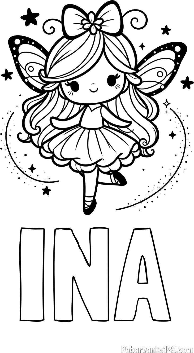 Pobarvanka imena INA in ljubka čarobna vila