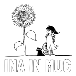 Online izdelana pobarvanka - Pobarvanka imena INA IN MUC in pobarvanka velike sončnice, deklice in ljubkega mačka