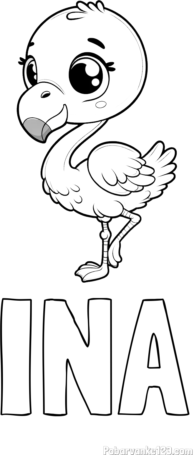 Pobarvanka imena INA in otroška pobarvanka flaminga