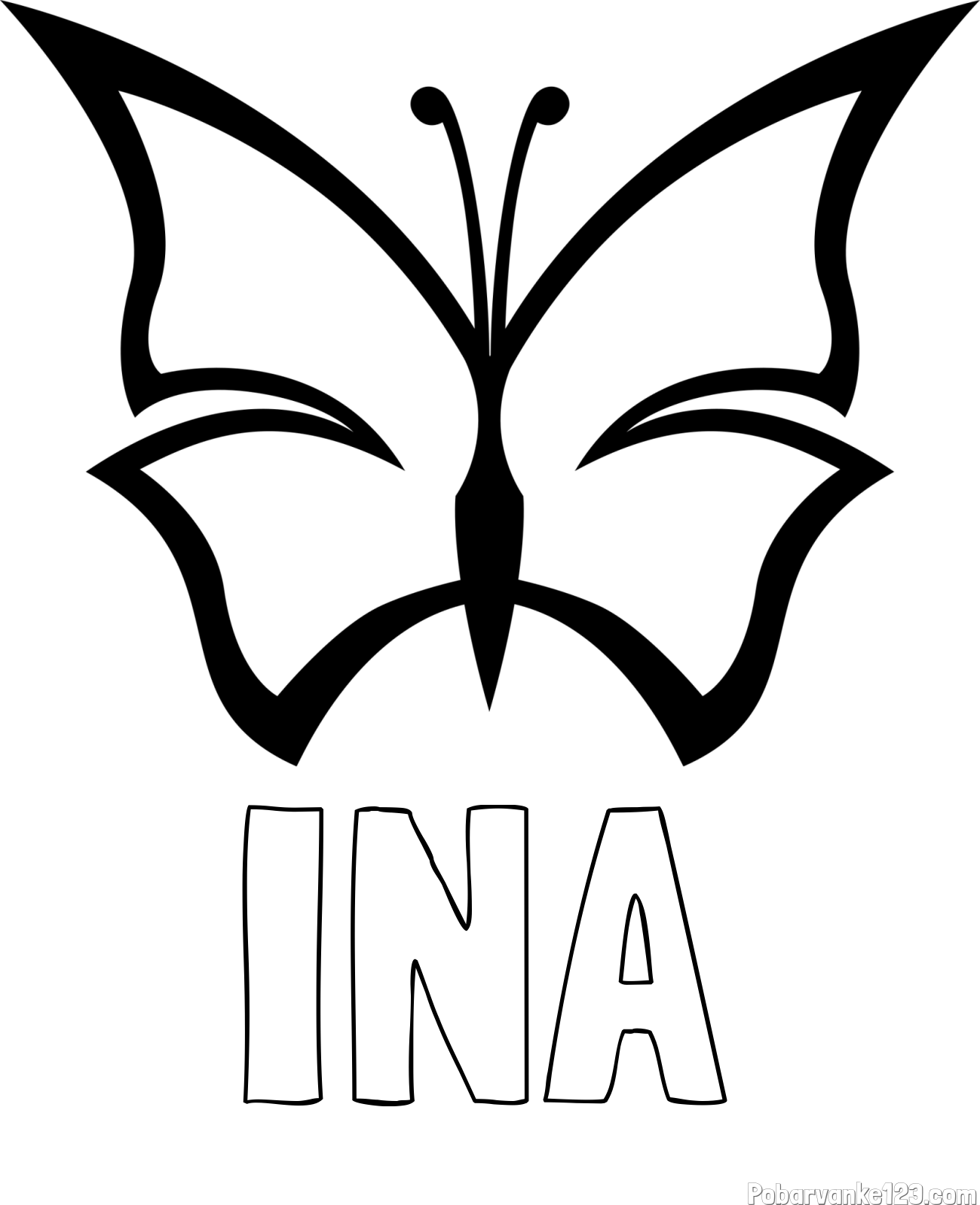 Pobarvanka imena INA in otroška pobarvanka metulja