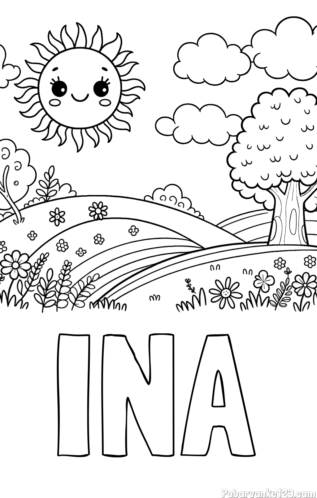 Pobarvanka imena INA in otroška pobarvanka narave