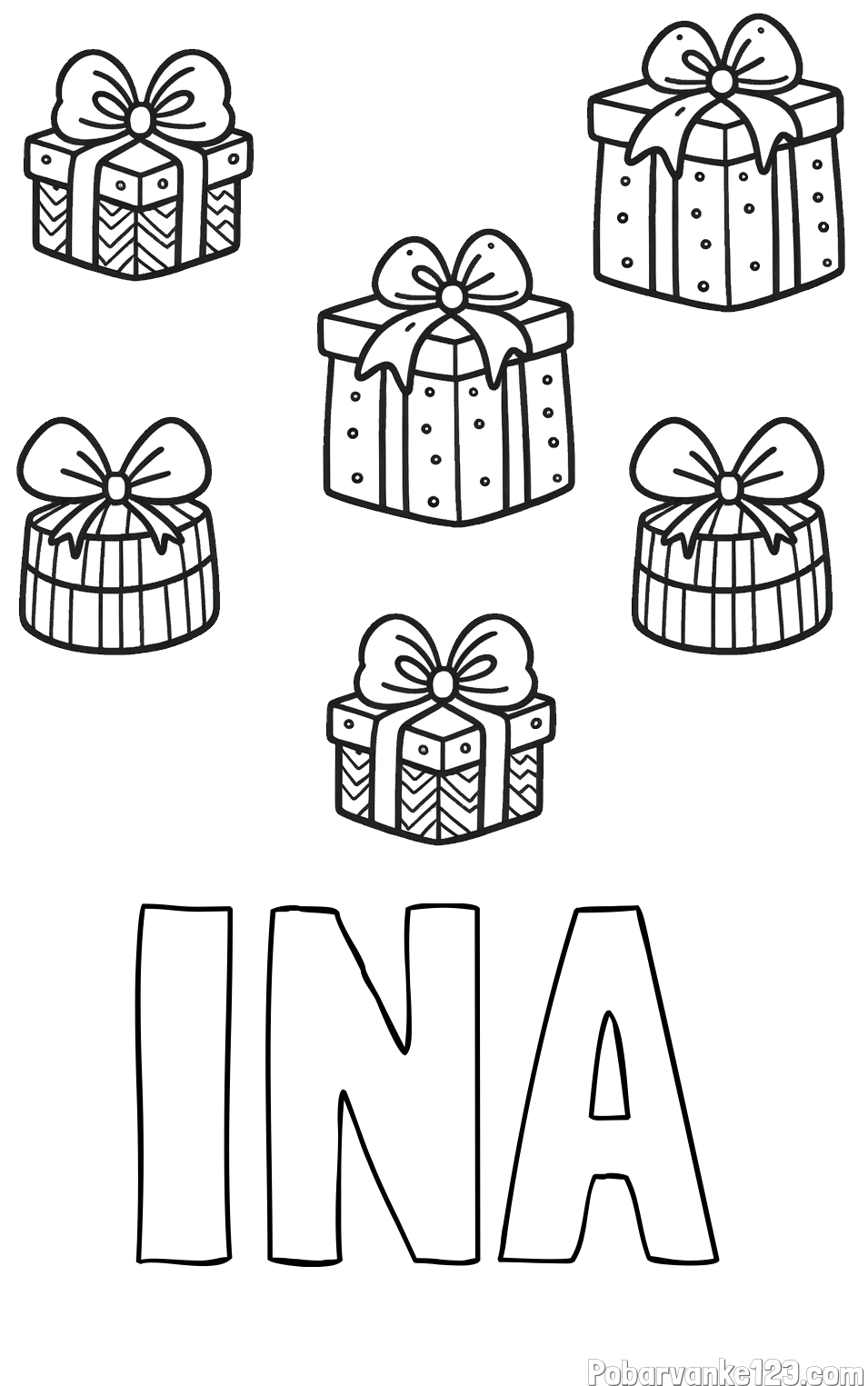Pobarvanka imena INA in pobarvanka božičnih daril