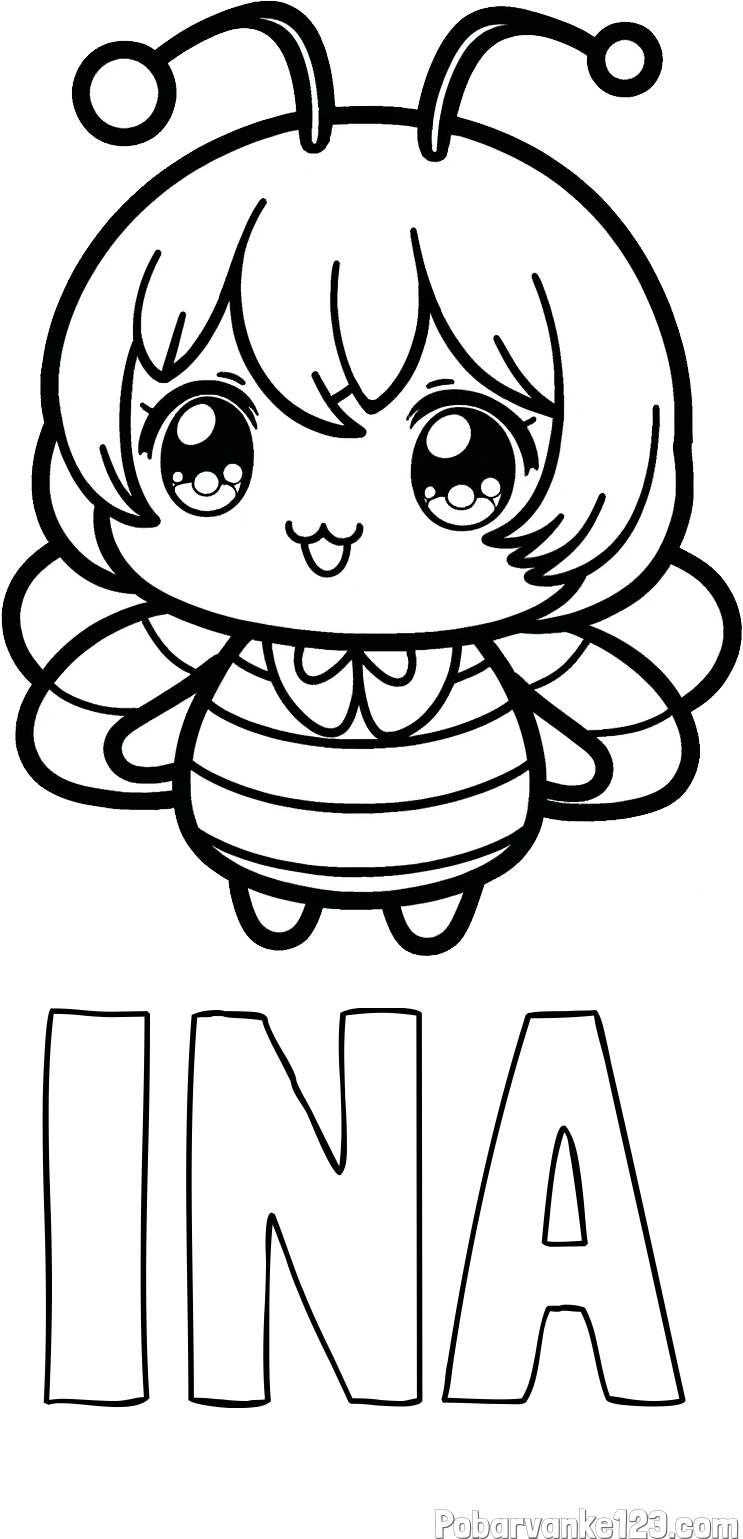 Pobarvanka imena INA in pobarvanka čebelice v stilu anime