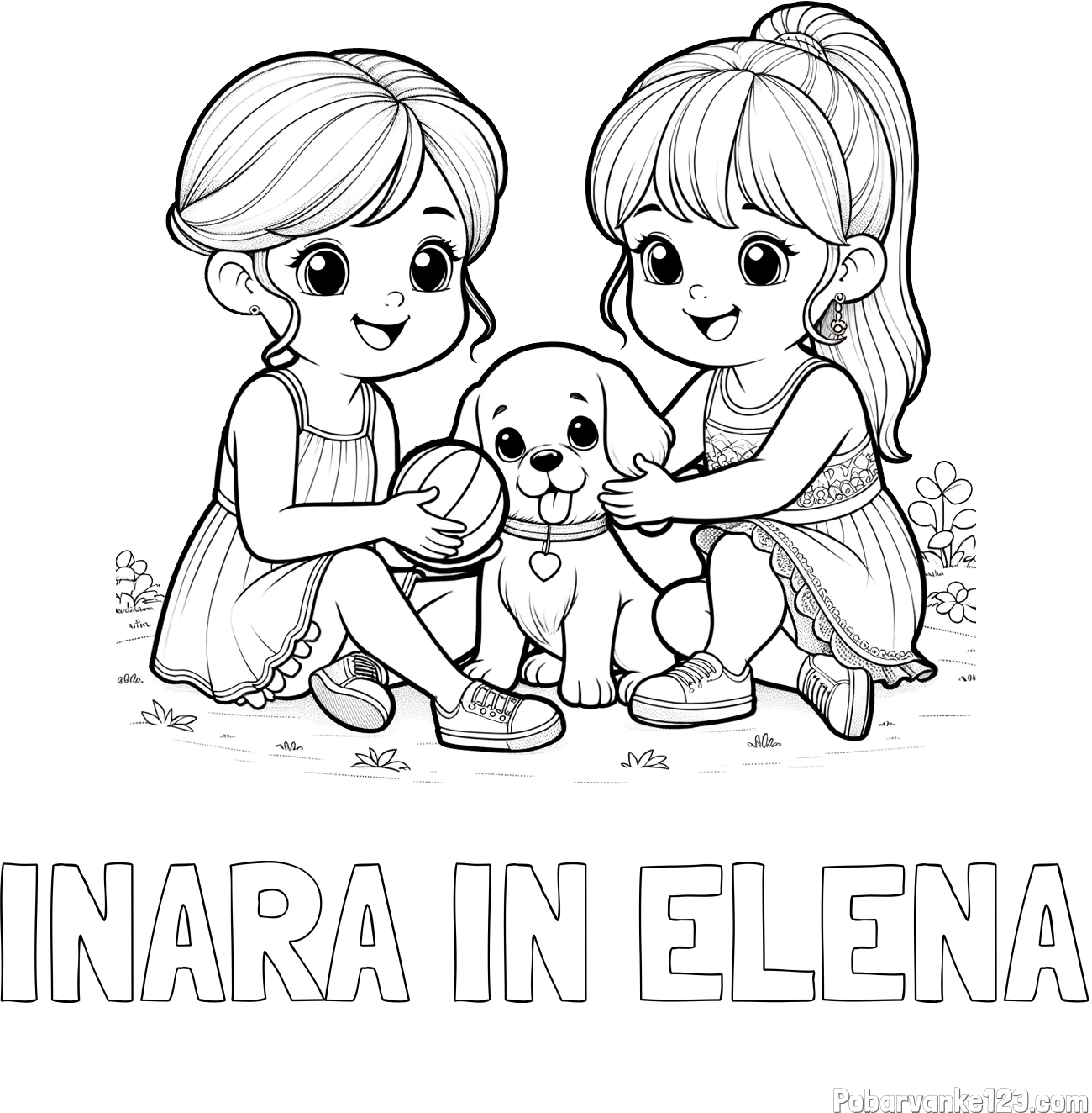 Pobarvanka imena INARA IN ELENA in pobarvanka prijateljic s kužkom