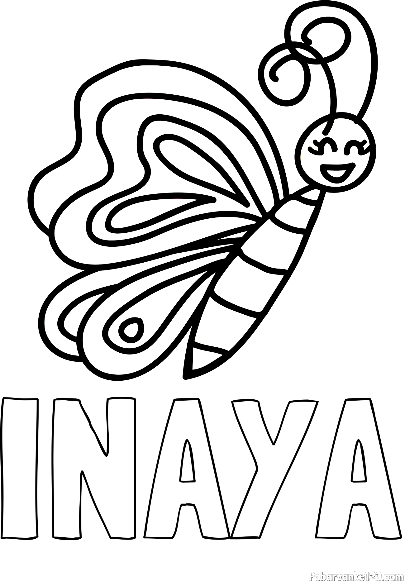 Pobarvanka imena INAYA in pobarvanka ljubkega metulja