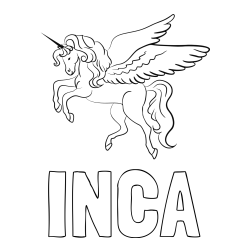 Online izdelana pobarvanka - Pobarvanka imena INČA in lepa pobarvanka samoroga