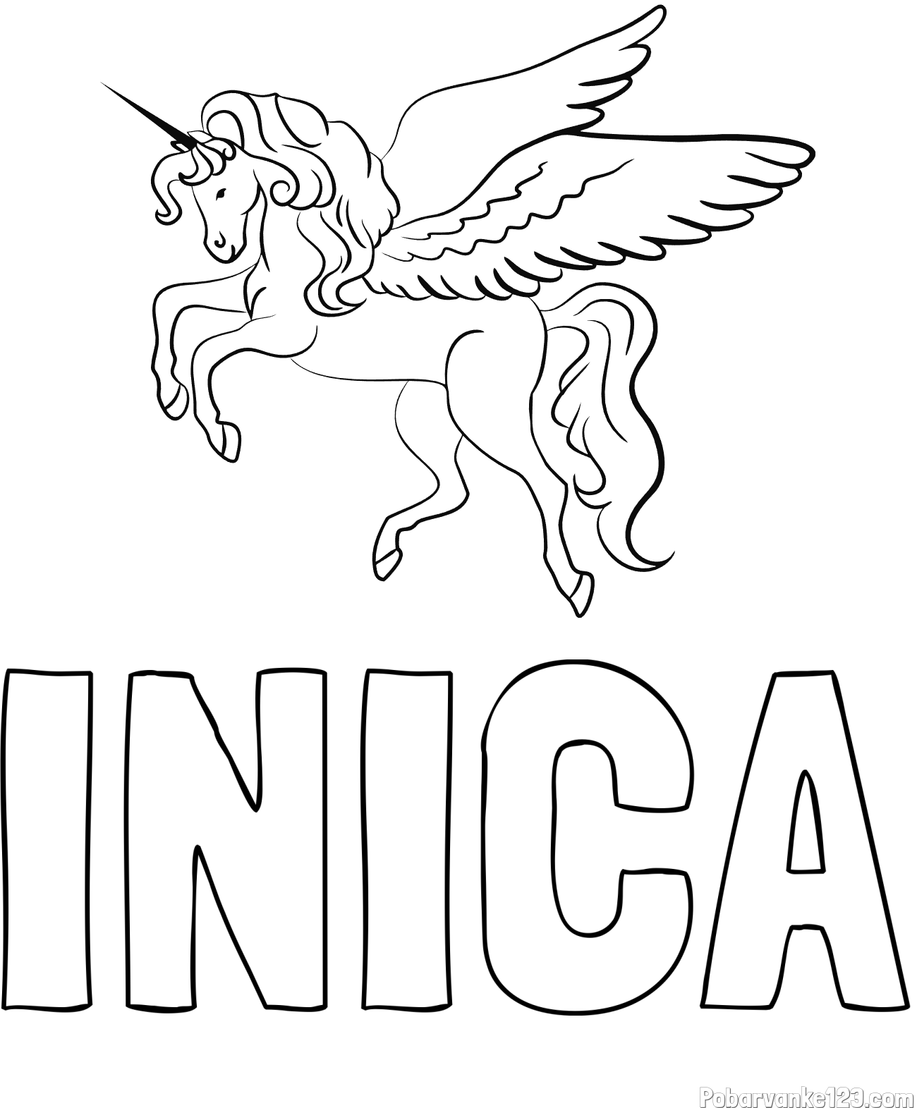 Pobarvanka imena INICA in lepa pobarvanka samoroga