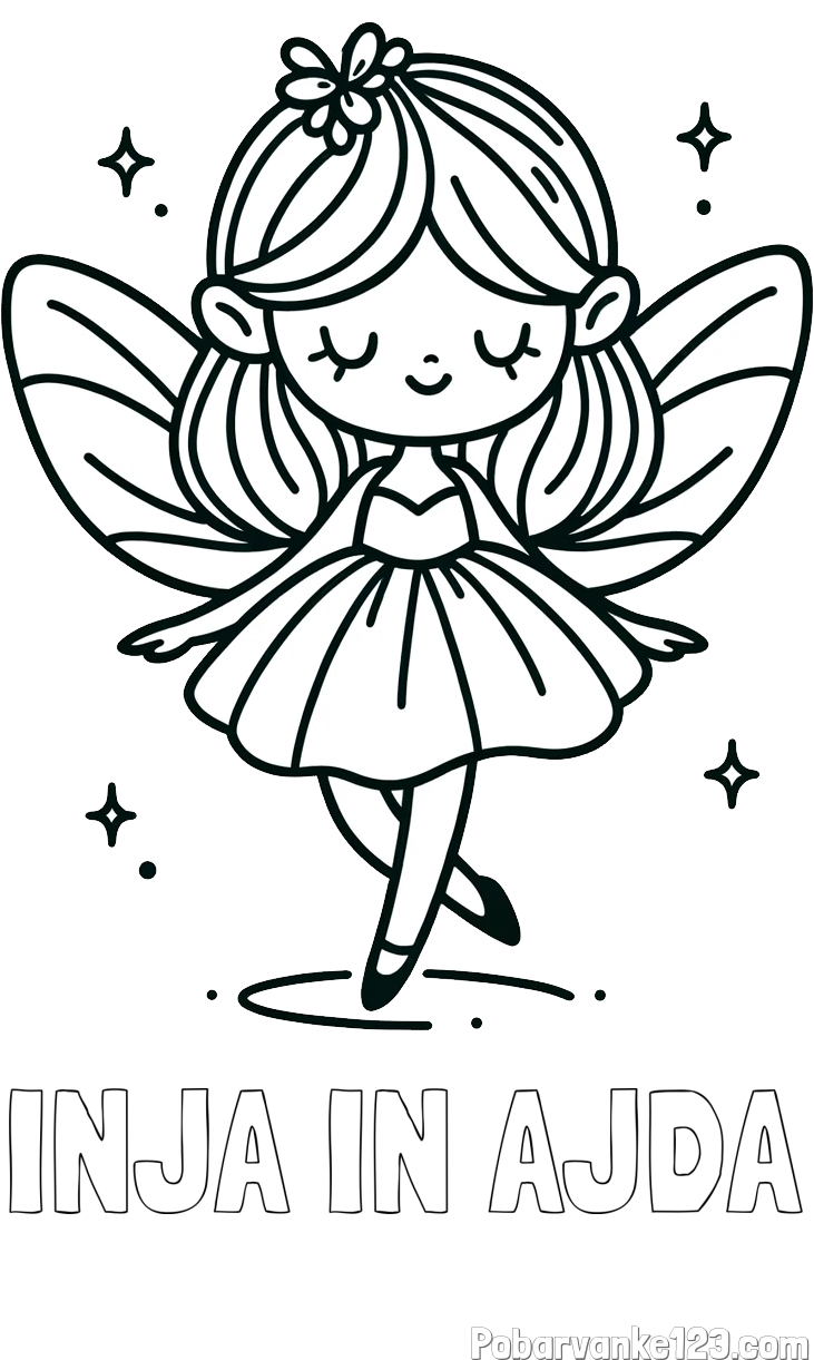 Pobarvanka imena INJA IN AJDA in enostavna pobarvanka čarobne vile