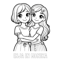 Online izdelana pobarvanka - Pobarvanka imena INJA IN MONIKA in pobarvanka ljubkih prijateljic