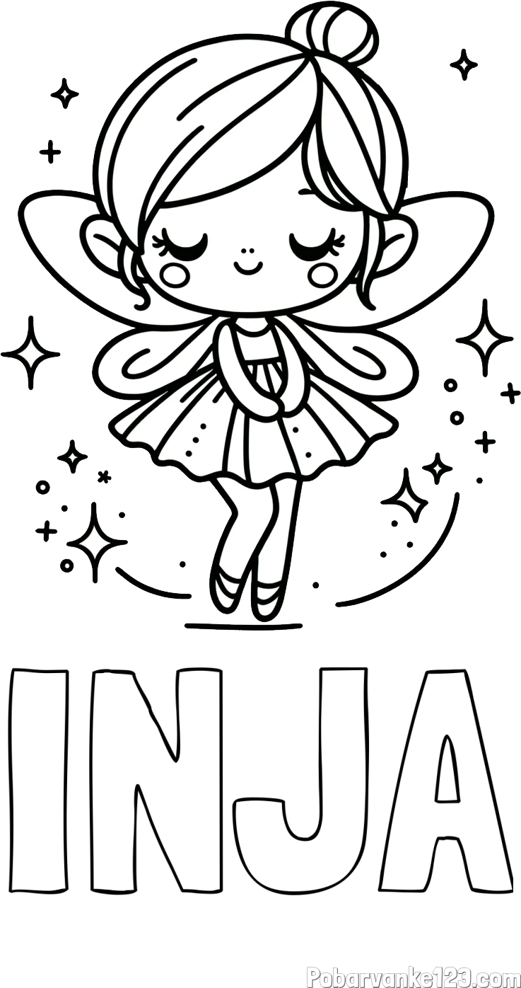 Pobarvanka imena INJA in otroška pobarvanka čarobne vile