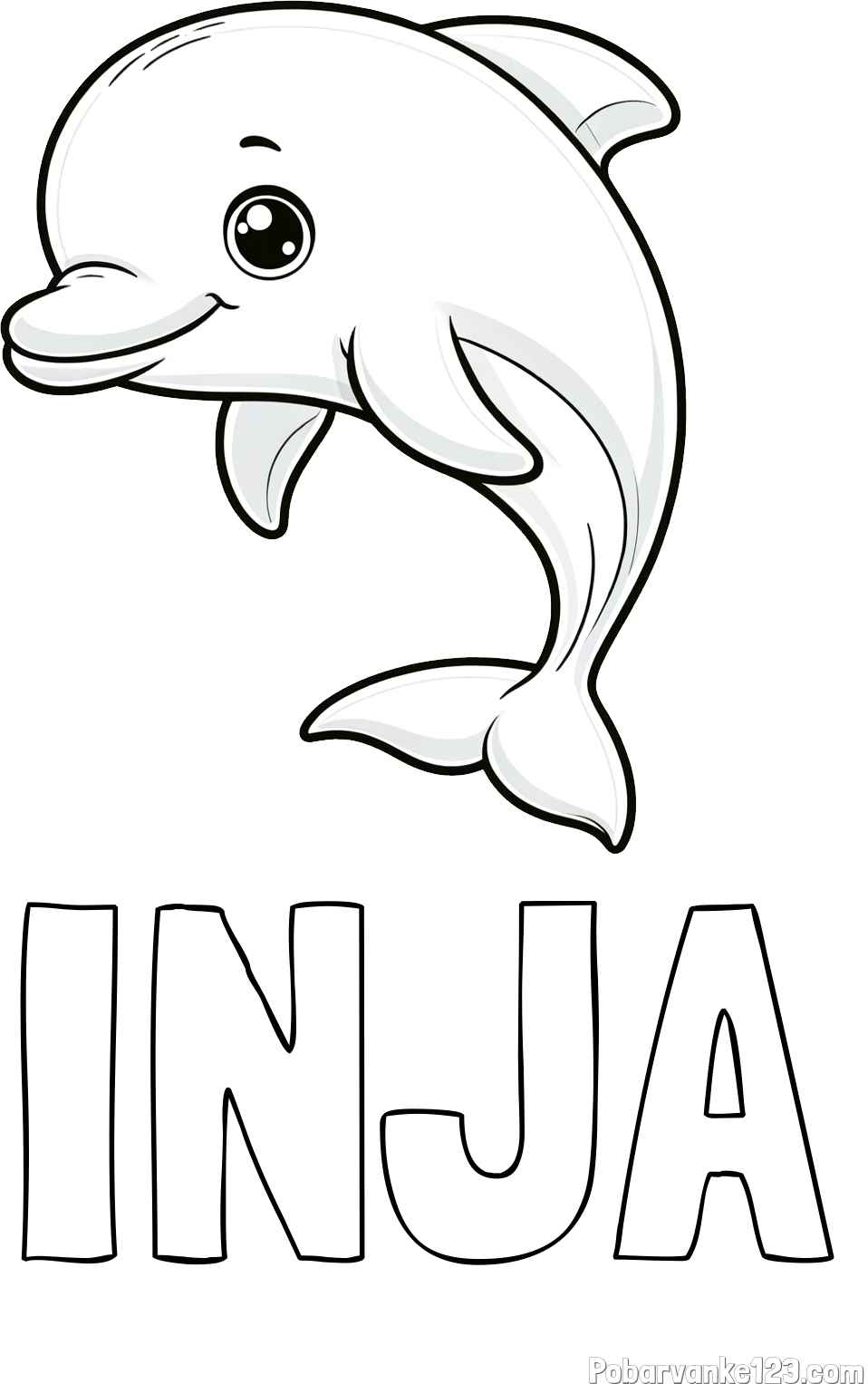 Pobarvanka imena INJA in otroška pobarvanka ljubkega delfina