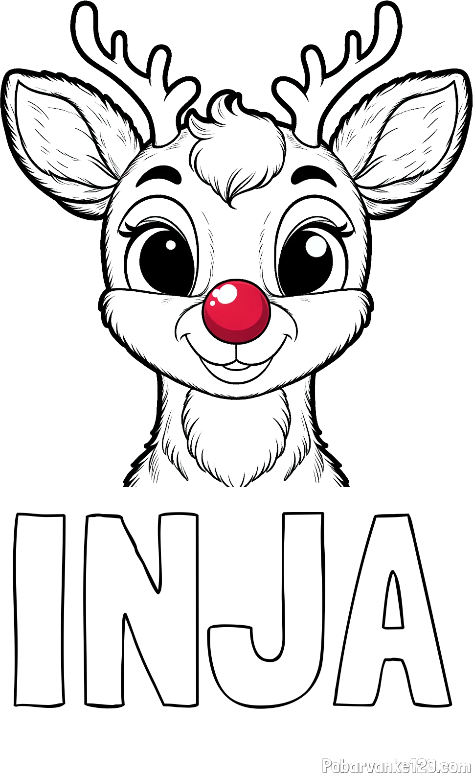 Pobarvanka imena INJA in otroška pobarvanka simpatičnega jelenčka Rudolfa