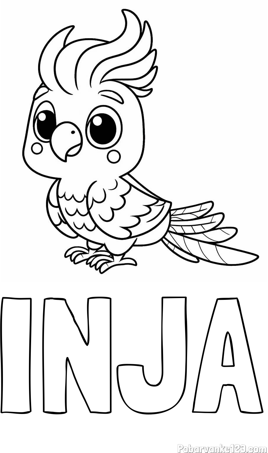 Pobarvanka imena INJA in pobarvanka ljubke papige