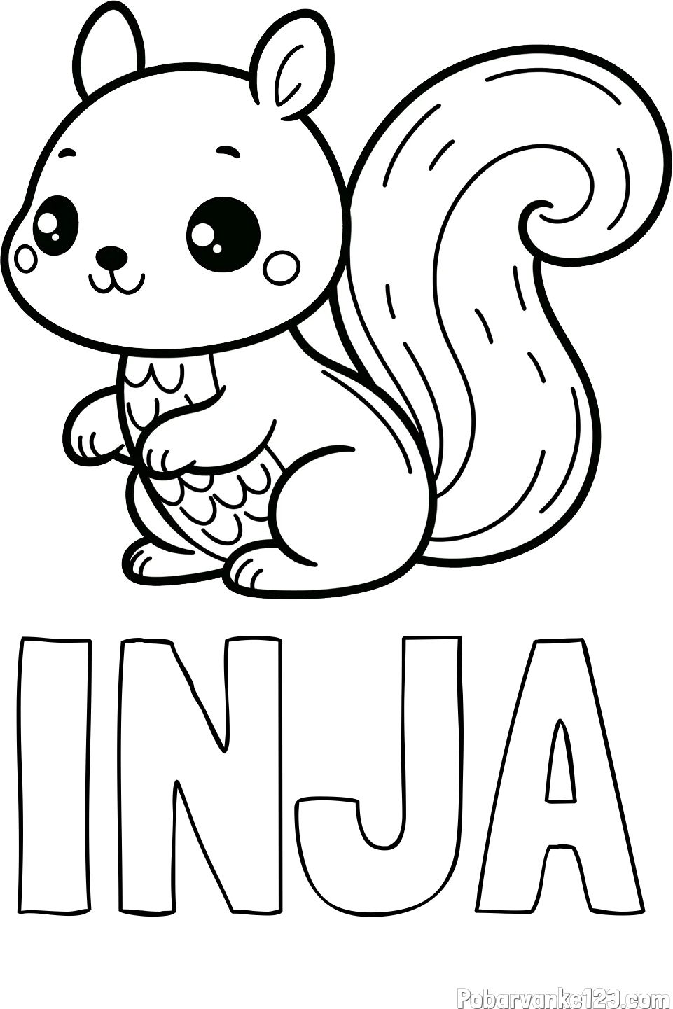 Pobarvanka imena INJA in pobarvanka ljubke veverice