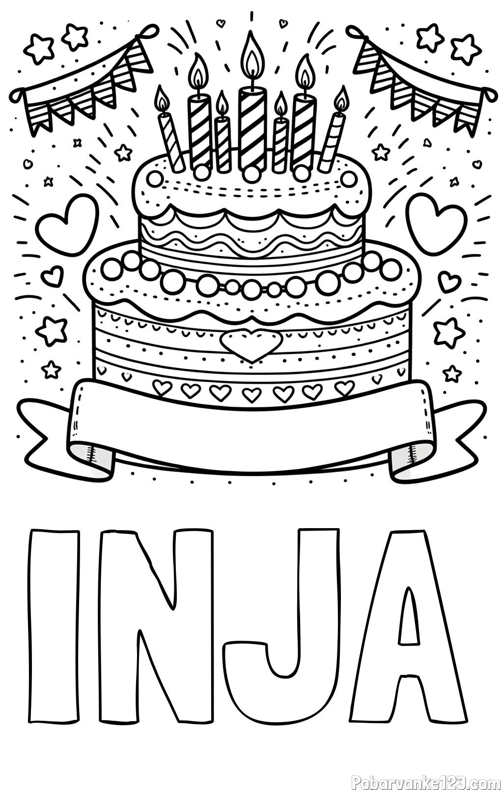 Pobarvanka imena INJA in pobarvanka velike torte za rojstni dan
