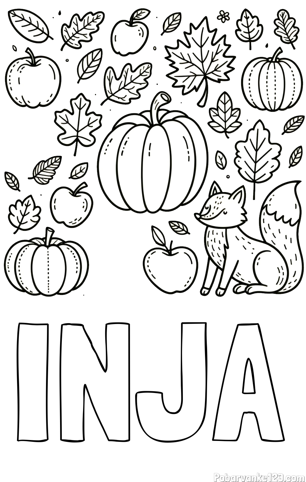 Pobarvanka imena INJA in pobarvanka z motivom jeseni