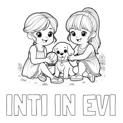 Online izdelana pobarvanka - Pobarvanka imena INTI IN EVI in pobarvanka prijateljic s kužkom
