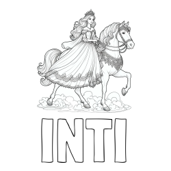 Online izdelana pobarvanka - Pobarvanka imena INTI in pobarvanka princese na konju