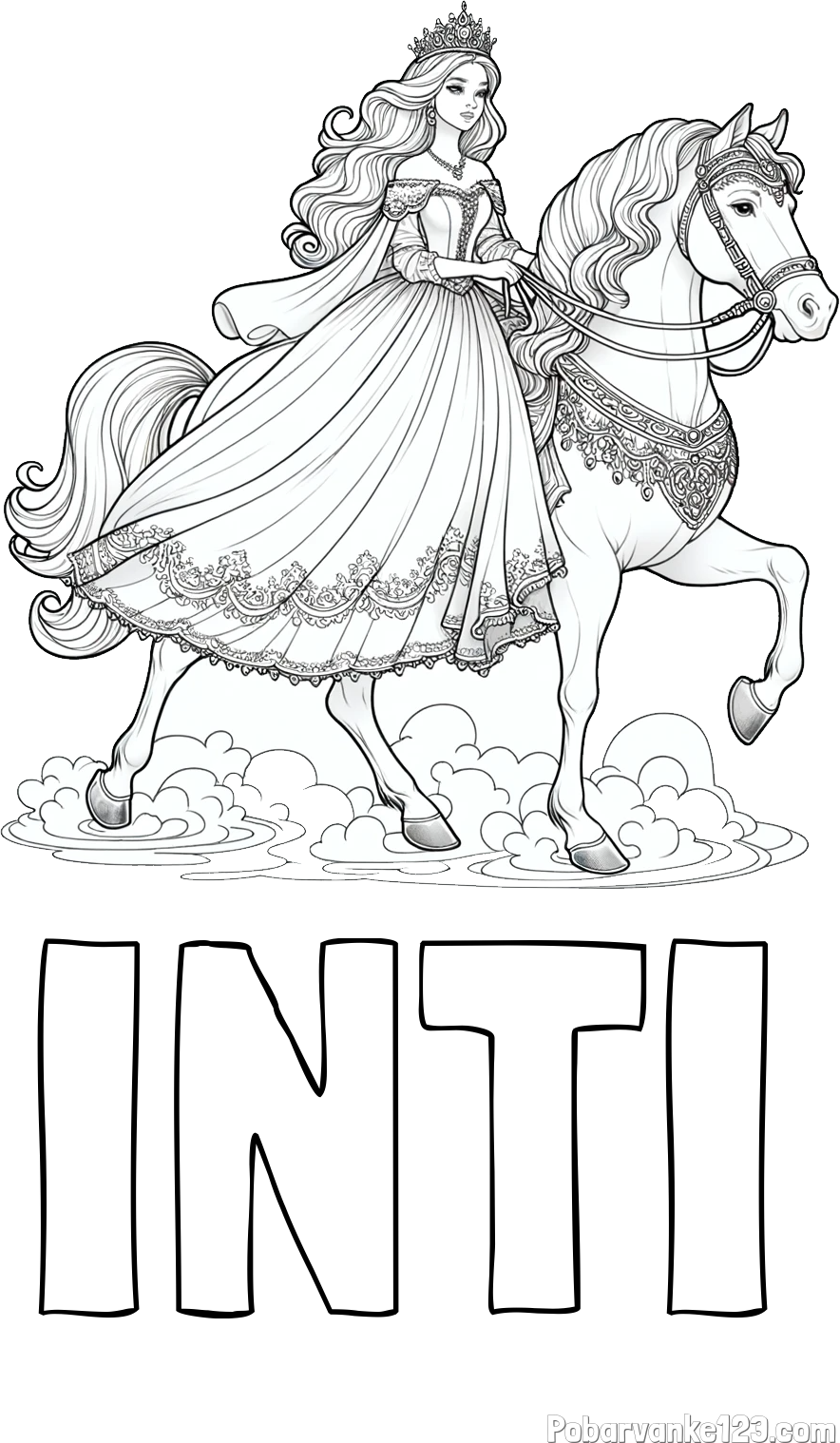 Pobarvanka imena INTI in pobarvanka princese na konju