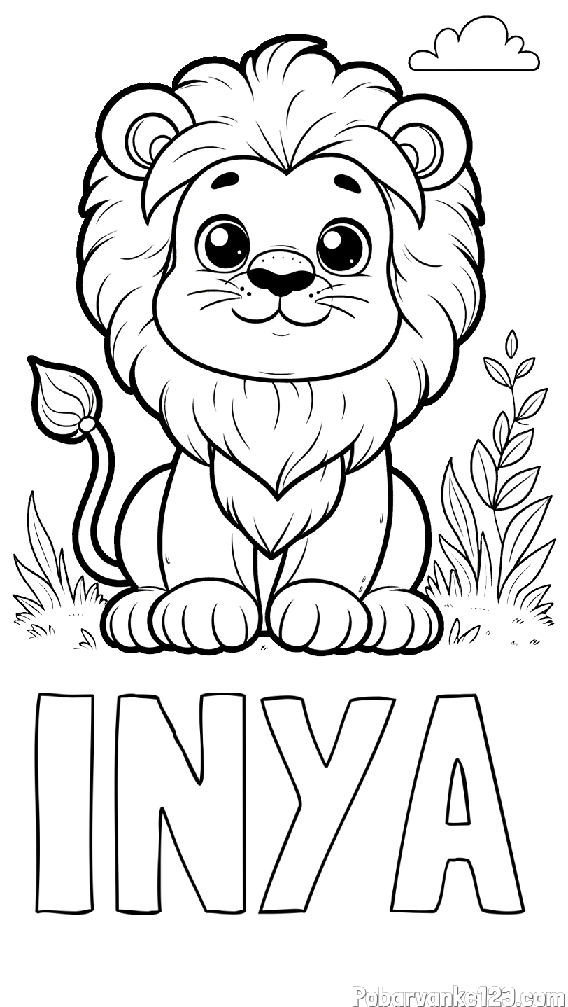 Pobarvanka imena INYA in pobarvanka ljubkega leva
