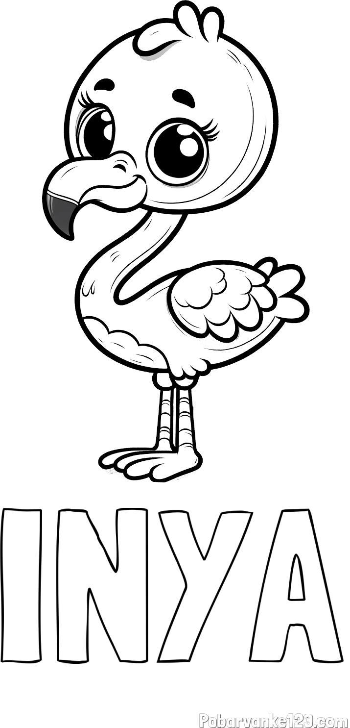 Pobarvanka imena INYA in pobarvanka majhnega flaminga