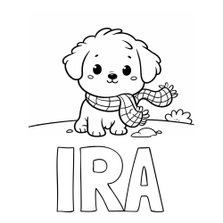 Online izdelana pobarvanka - Pobarvanka imena IRA in pobarvanka prikupnega psička