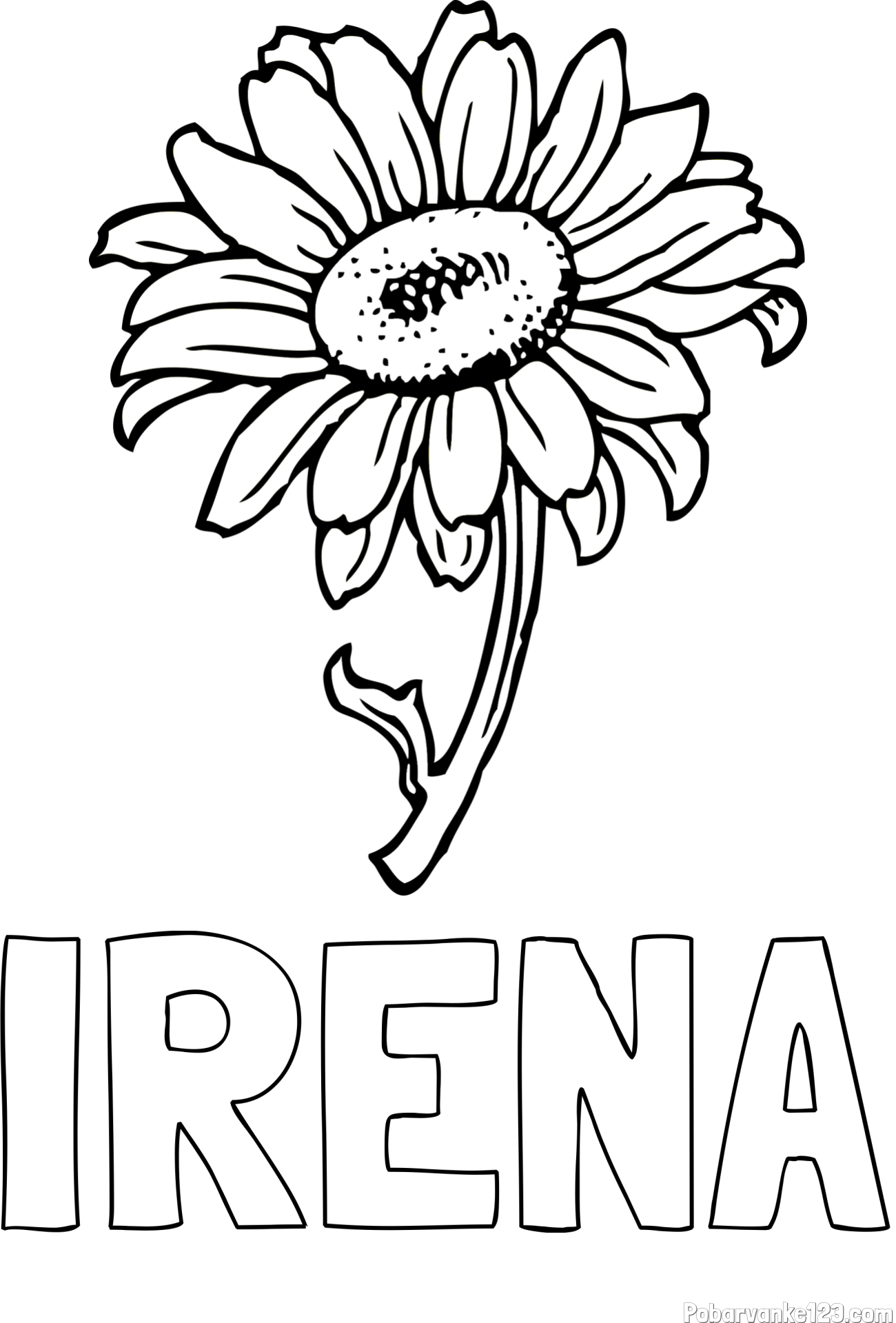 Pobarvanka imena IRENA in pobarvanka lepe sončnice