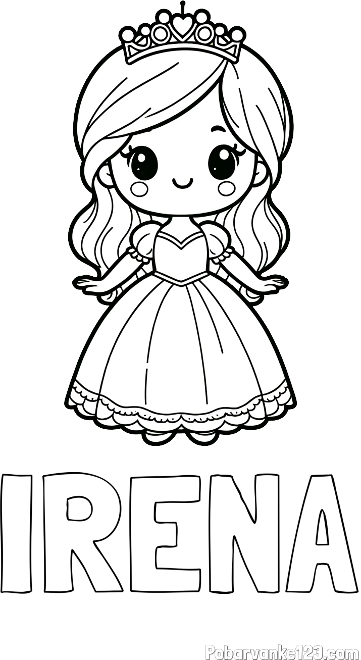 Pobarvanka imena IRENA in pobarvanka ljubke princeske