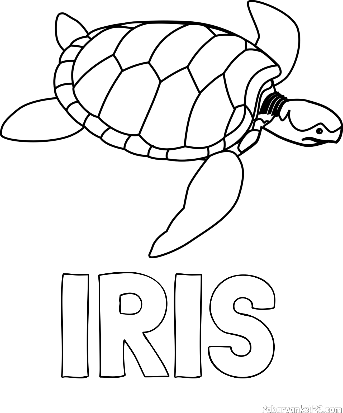 Pobarvanka imena IRIS in otroška pobarvanka velike želve