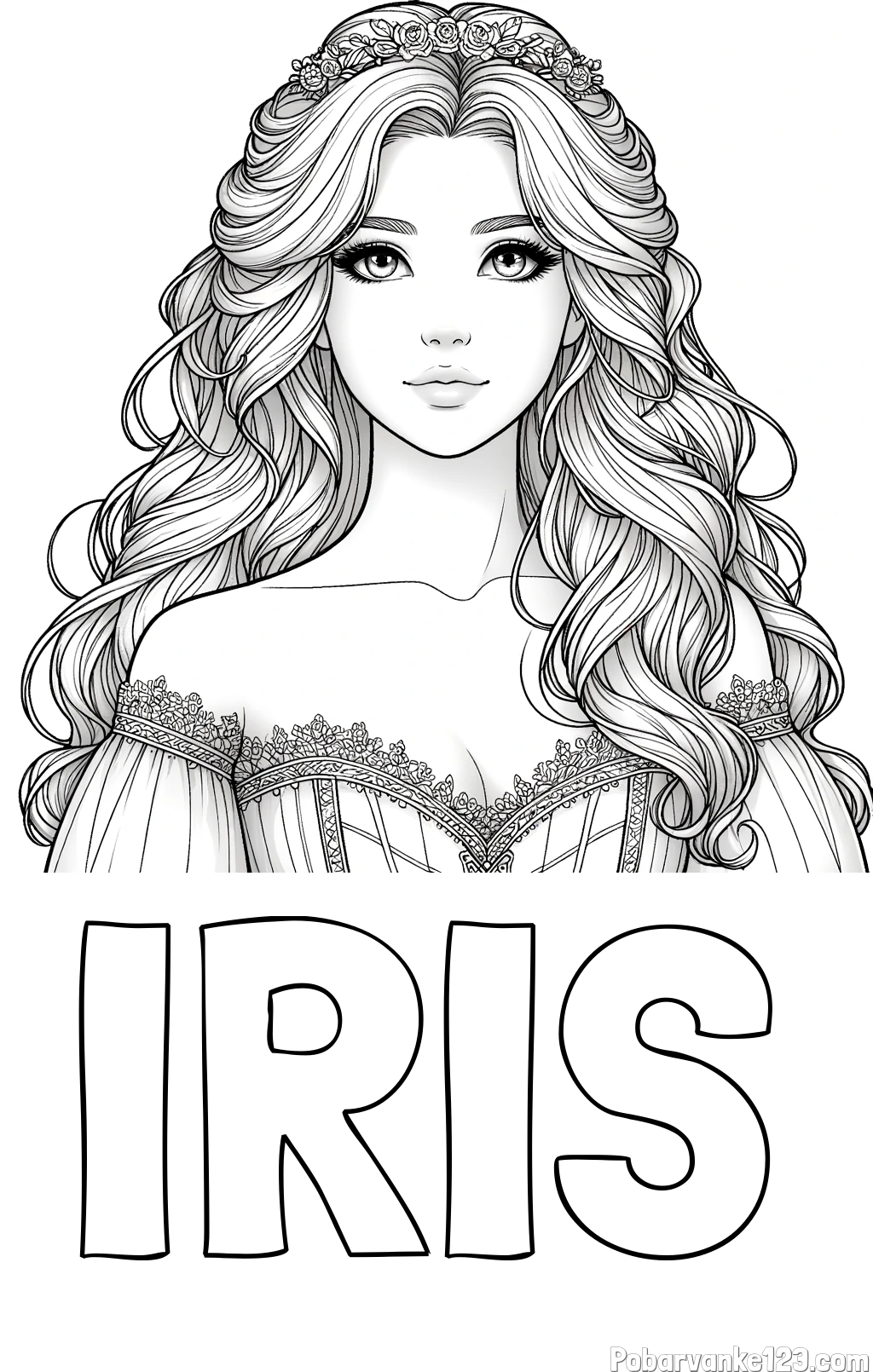 Pobarvanka imena IRIS in pobarvanka lepe princese