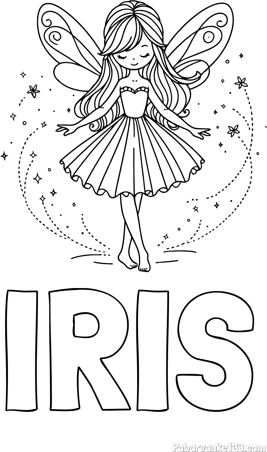 Pobarvanka imena IRIS in pobarvanka ljubke čarobne vile
