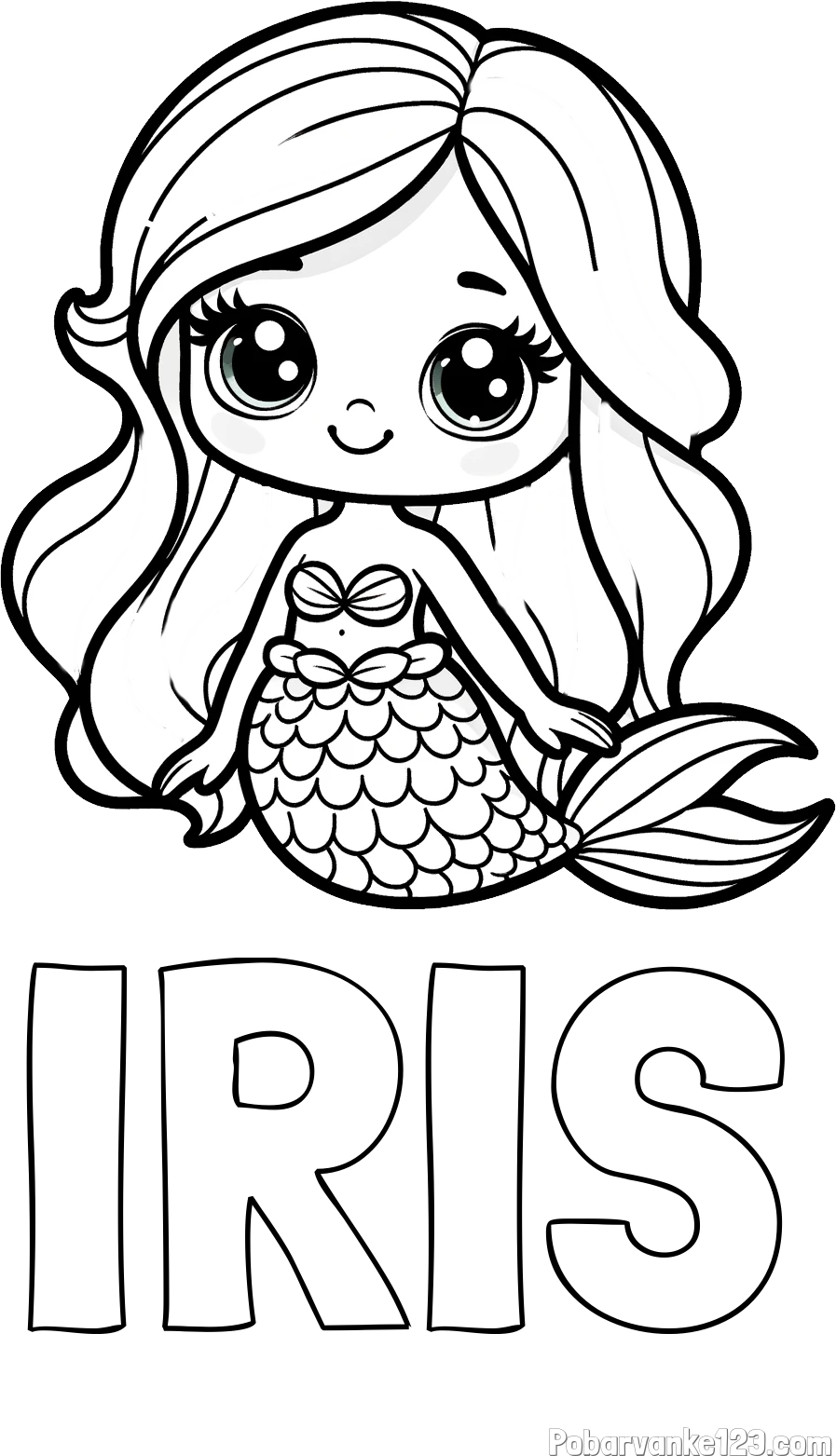 Pobarvanka imena IRIS in pobarvanka prikupne morske deklice