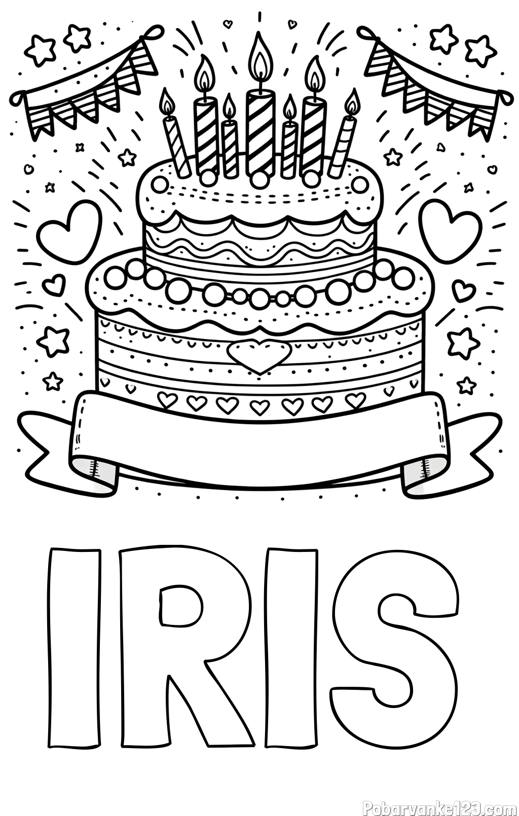 Pobarvanka imena IRIS in pobarvanka velike torte za rojstni dan