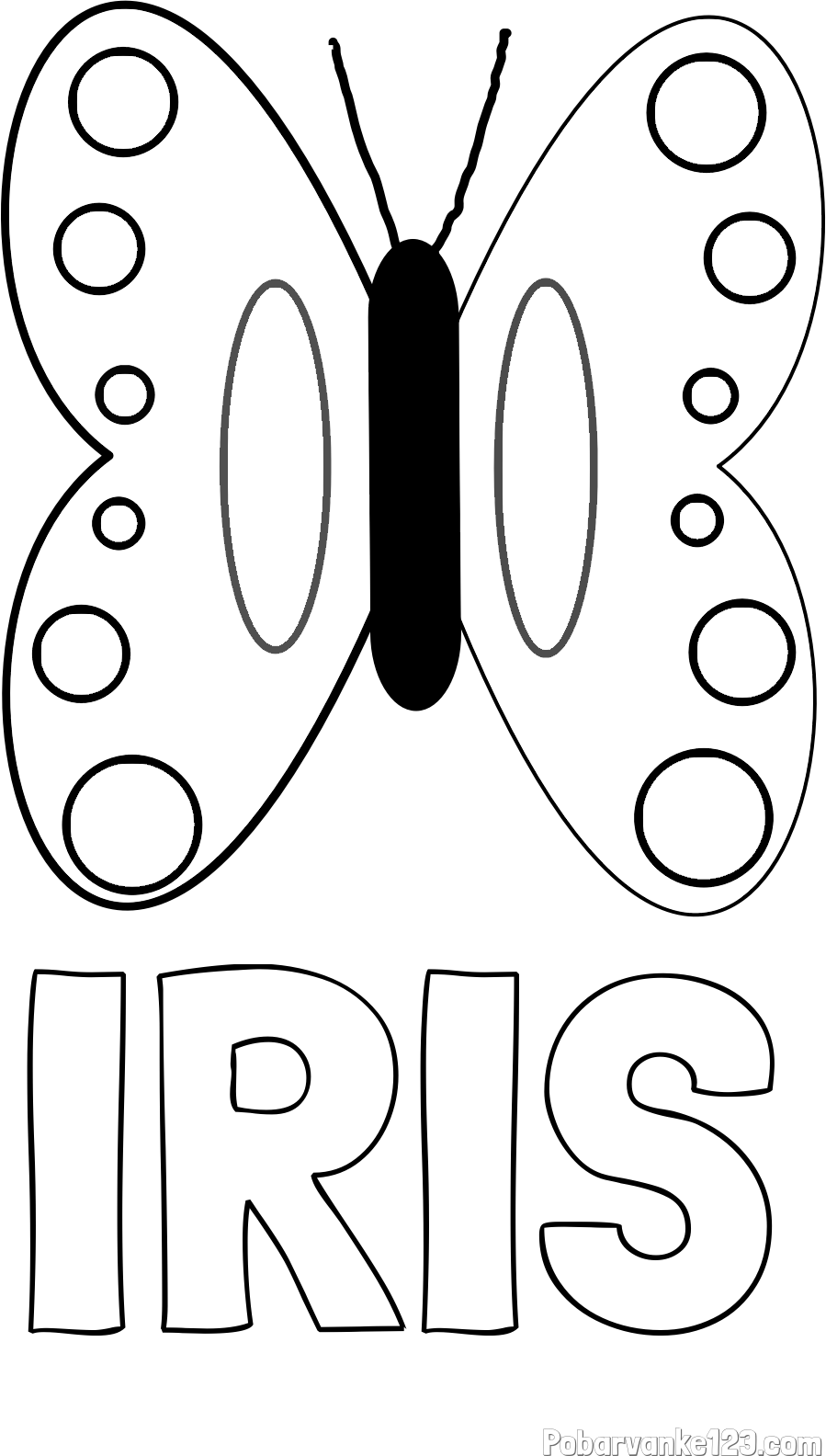 Pobarvanka imena IRIS in preprosta otroška pobarvanka metuljčka