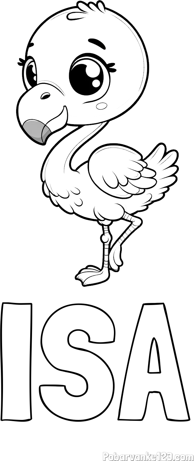 Pobarvanka imena ISA in otroška pobarvanka flaminga