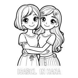Online izdelana pobarvanka - Pobarvanka imena ISABEL  IN HANA in pobarvanka ljubkih prijateljic