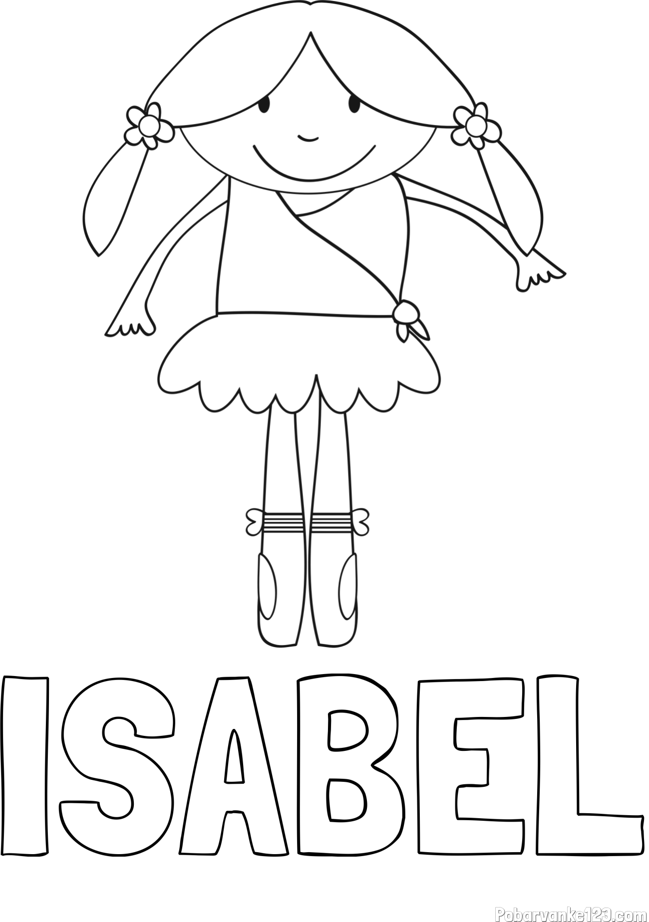 Pobarvanka imena ISABEL in otroška pobarvanka nasmejane baletke