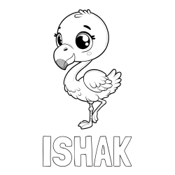 Online izdelana pobarvanka - Pobarvanka imena ISHAK in otroška pobarvanka flaminga