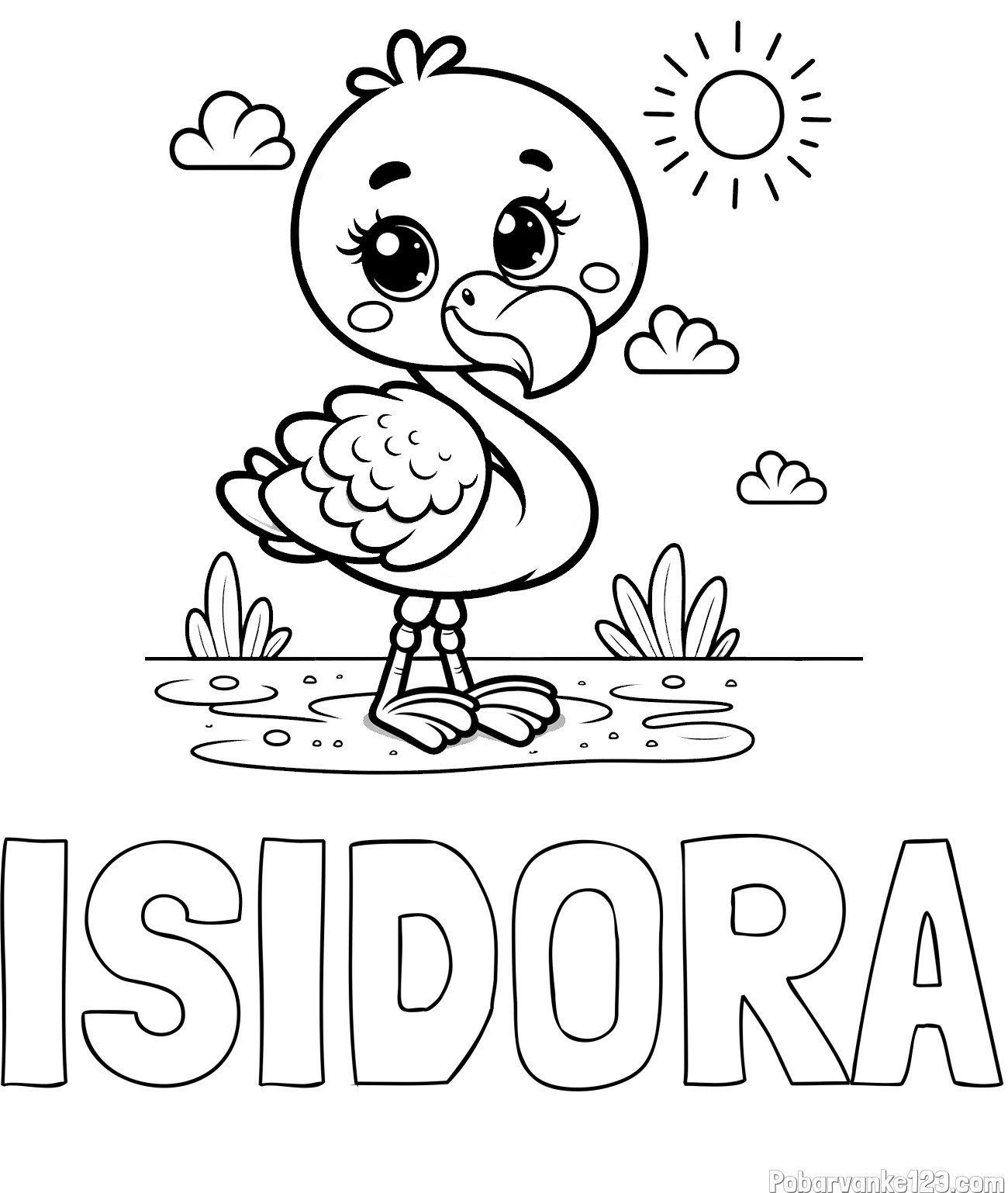 Pobarvanka imena ISIDORA in pobarvanka ljubkega flaminga