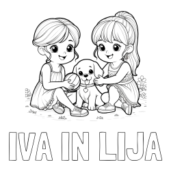 Online izdelana pobarvanka - Pobarvanka imena IVA IN LIJA in pobarvanka prijateljic s kužkom