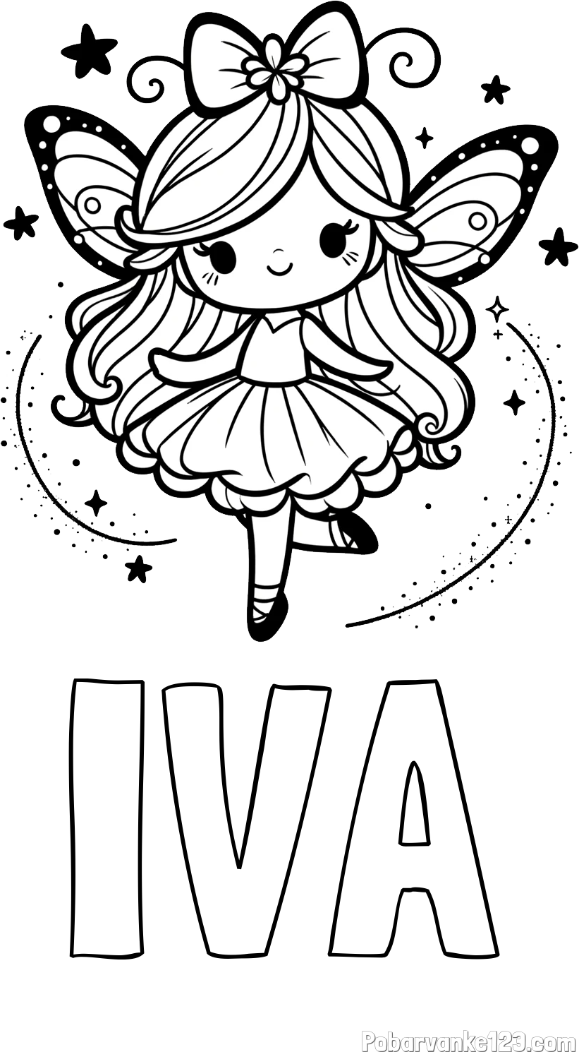 Pobarvanka imena IVA in ljubka čarobna vila