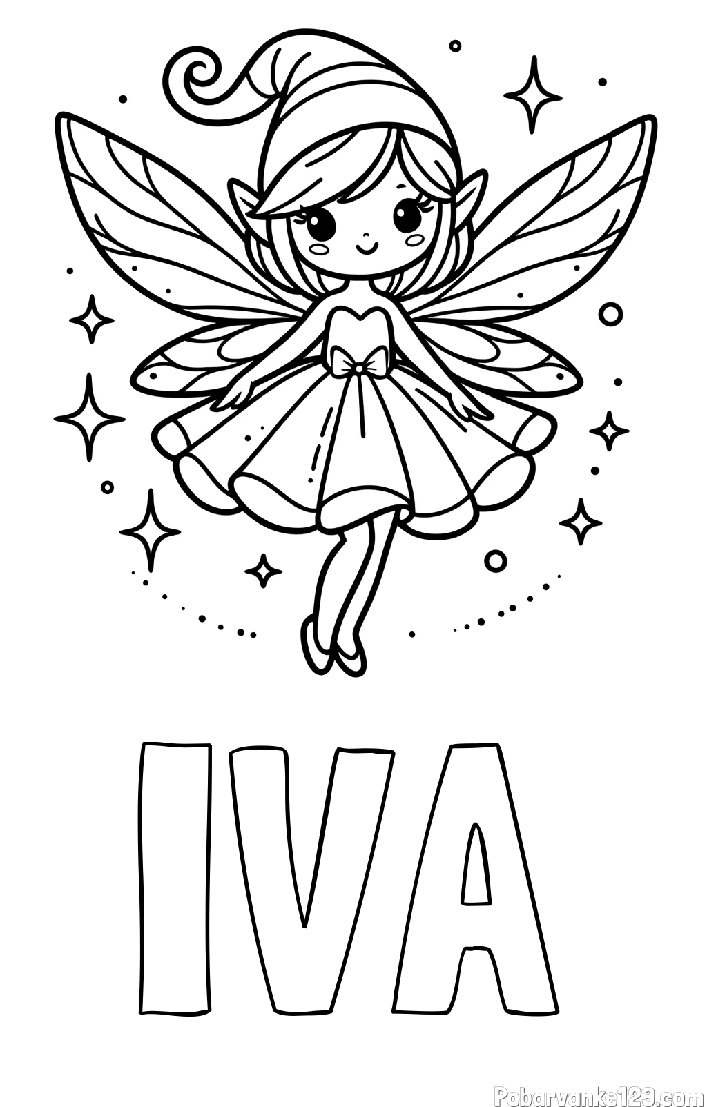 Pobarvanka imena IVA in otroška pobarvanka čudovite vile