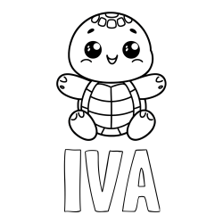 Pobarvanka imena IVA in otroška pobarvanka ljubke in nasmejane želvice