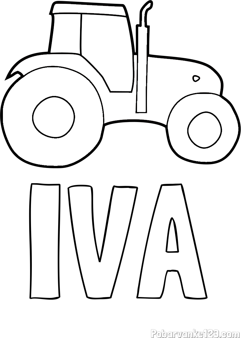 Pobarvanka imena IVA in otroška pobarvanka traktorja