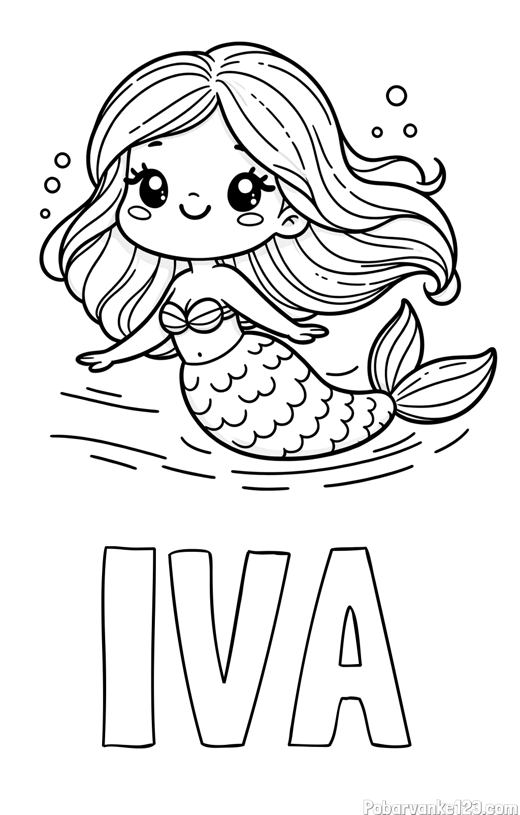 Pobarvanka imena IVA in pobarvanka ljubke morske deklice