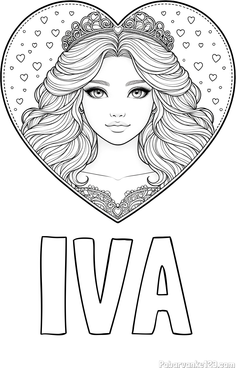 Pobarvanka imena IVA in pobarvanka ljubke princese v srčku